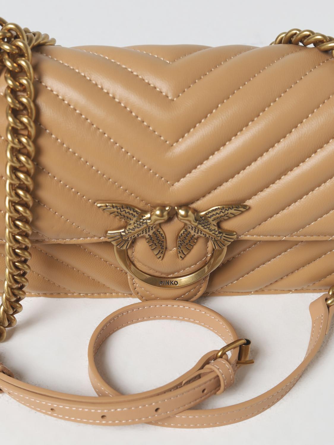 PINKO BORSA MINI: Borsa Love One Mini Pinko in nappa trapuntata, Marrone - Img 3