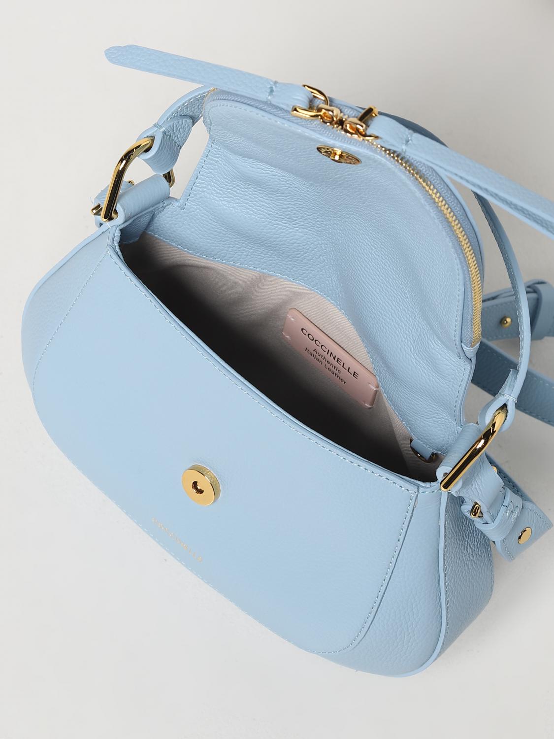COCCINELLE BORSA A TRACOLLA: Borsa Sole Coccinelle in pelle a grana, Azzurro - Img 3