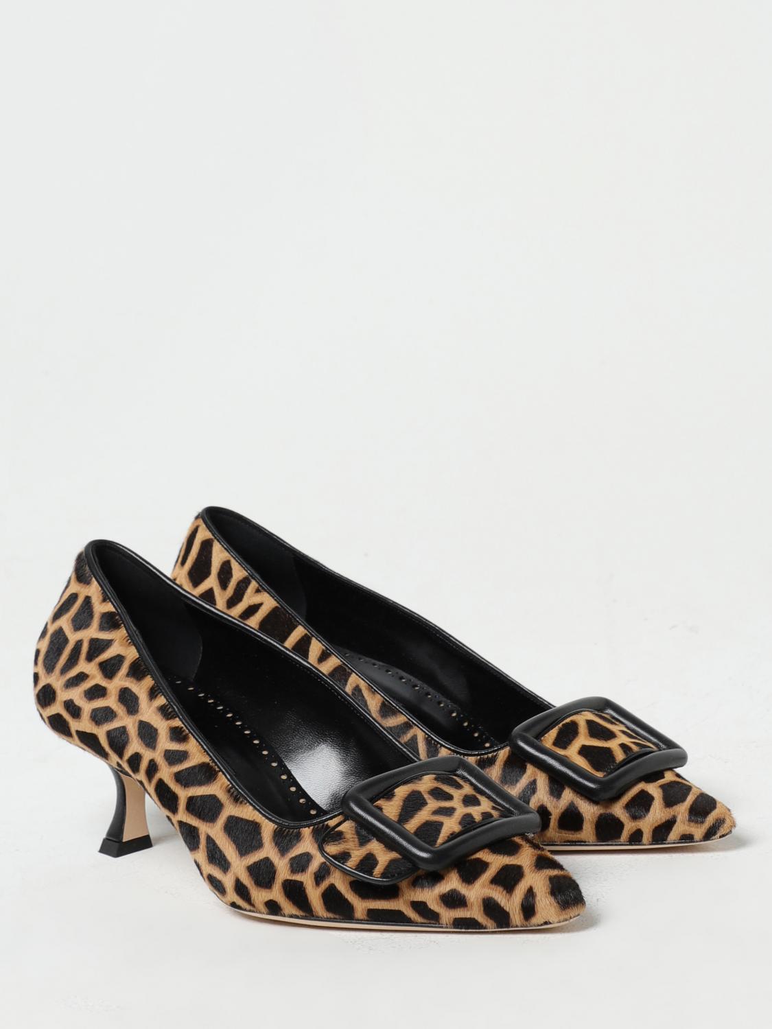 MANOLO BLAHNIK: Maysale pumps in animal print pony leather - Brown
