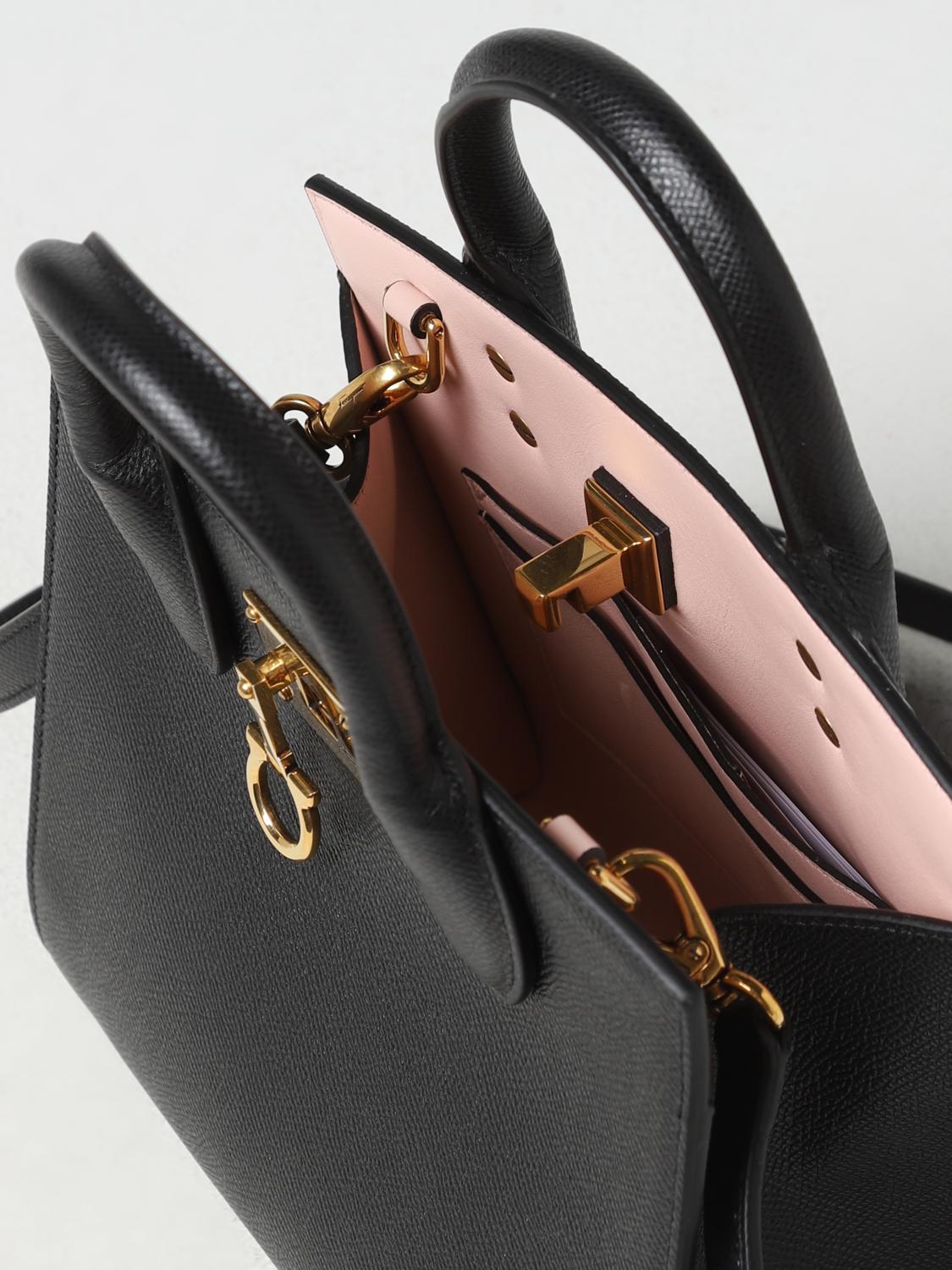 FERRAGAMO: Studio Box bag in leather with Gancini - Black