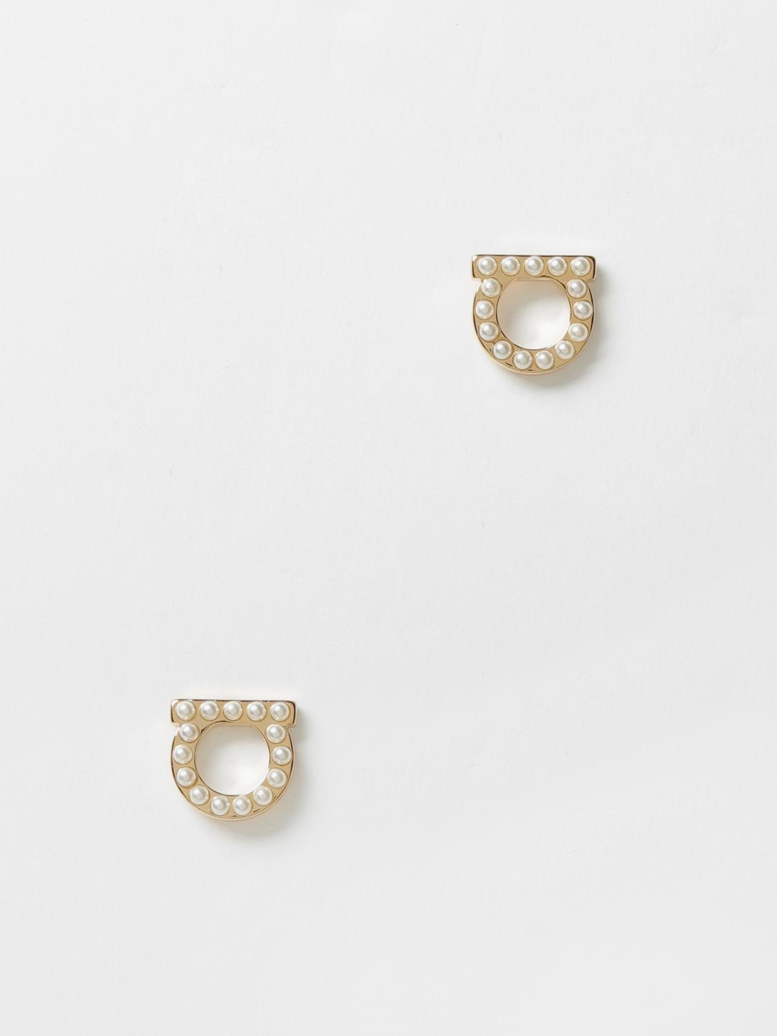 FERRAGAMO: Gancini metal earrings with synthetic pearls FERRAGAMO: Gancini metal earrings with synthetic pearls