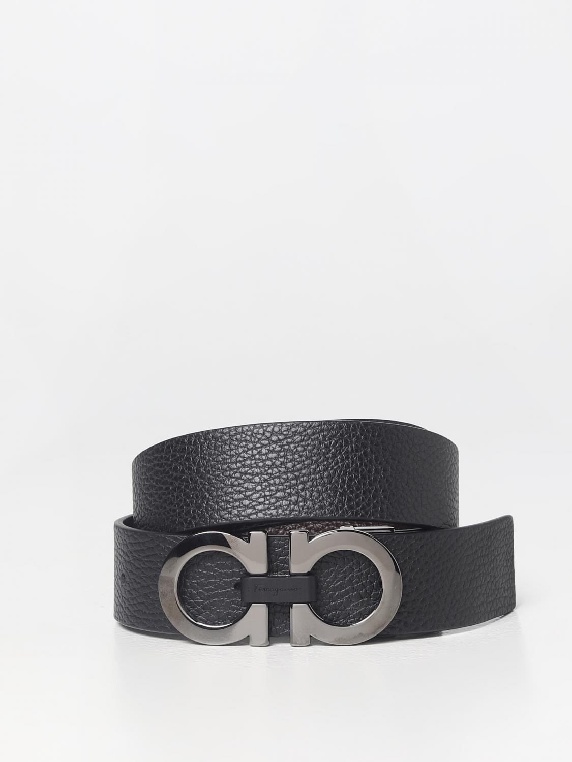 FERRAGAMO BELT: Ferragamo Reversible belt in hammered leather, Black - Img 1