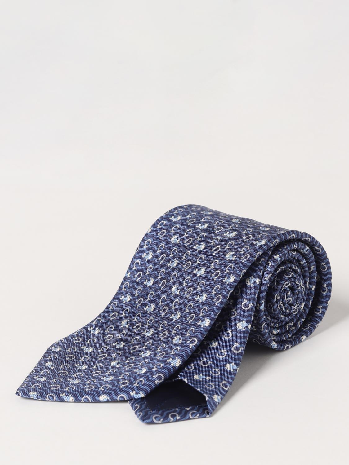 FERRAGAMO CRAVATTA: Cravatta Ferragamo in seta con stampa Salto, Blue Navy - Img 1