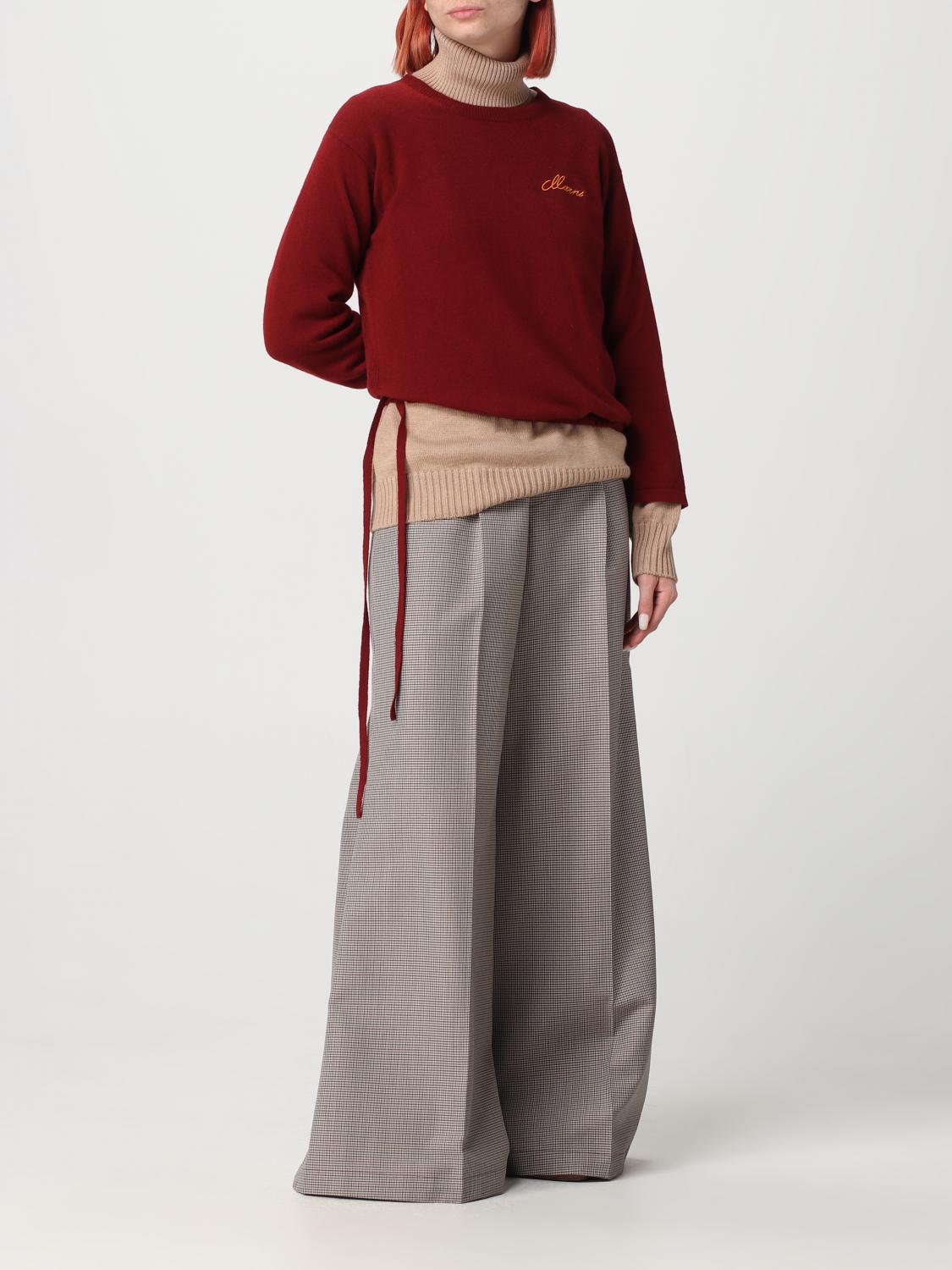 パンツ MARNI Woman Pants Burgundy PAMA0428U0UTWA03 PDR82 Marni Outlet: pants in houndstooth wool blend - Burgundy