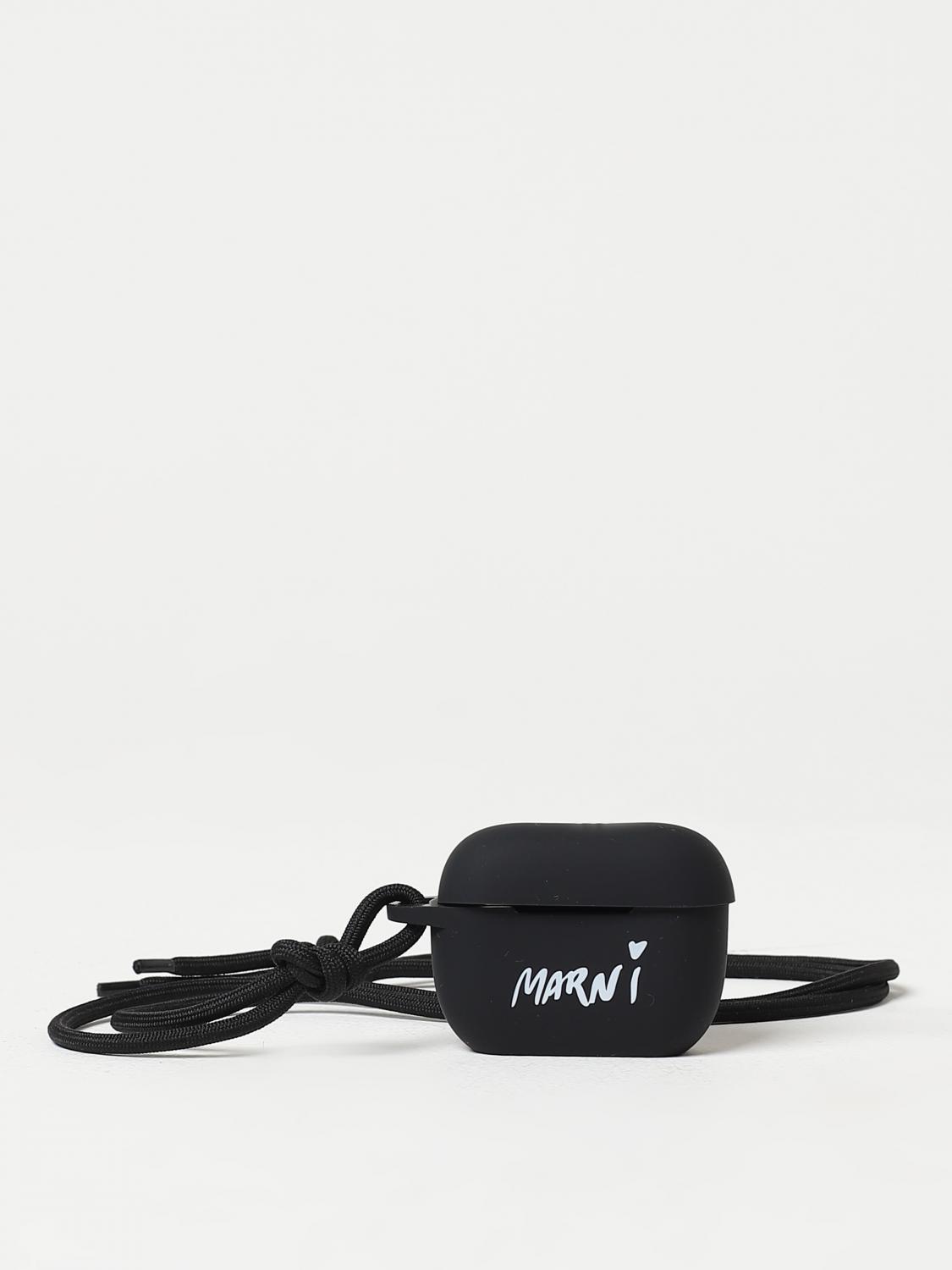 MARNI TECH ACCESSORIES: Marni silicone AirPods holder with logo, Black - Img 1
