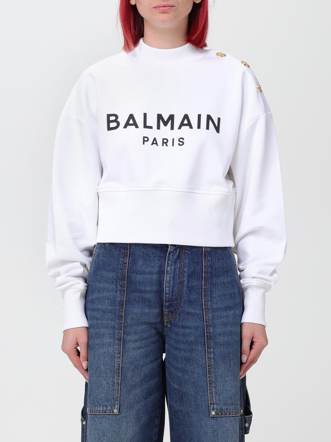 BALMAIN FELPA: Felpa Balmain in cotone organico, Bianco - Img 1