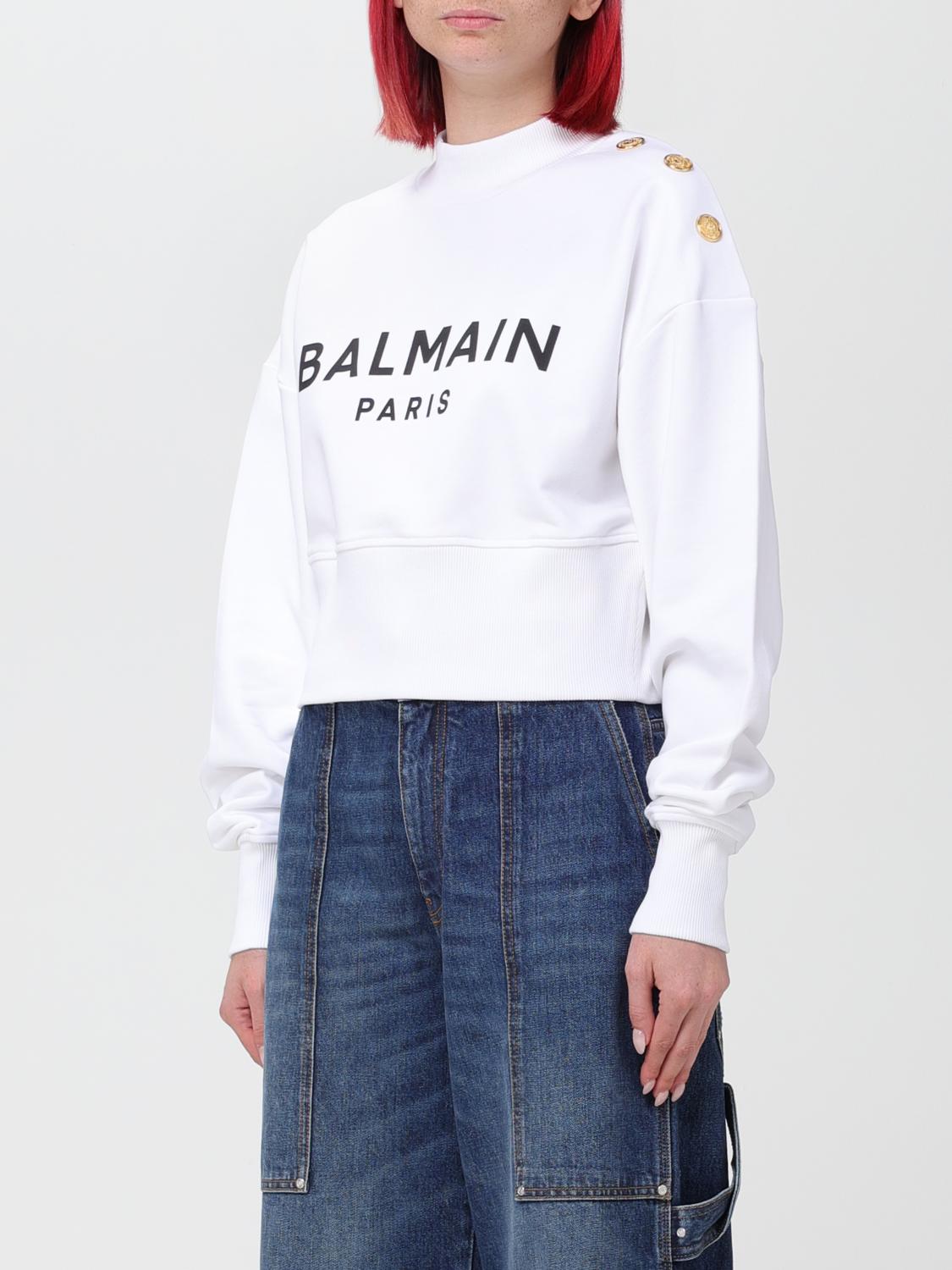 BALMAIN FELPA: Felpa Balmain in cotone organico, Bianco - Img 3