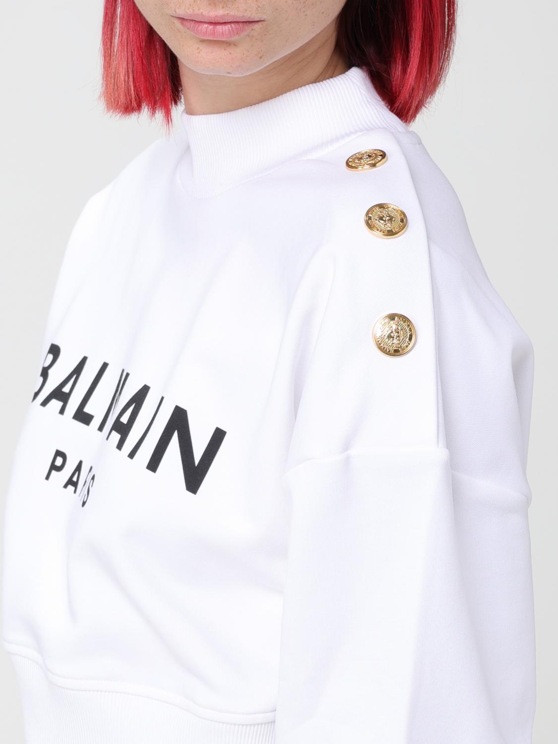 BALMAIN FELPA: Felpa Balmain in cotone organico, Bianco - Img 4