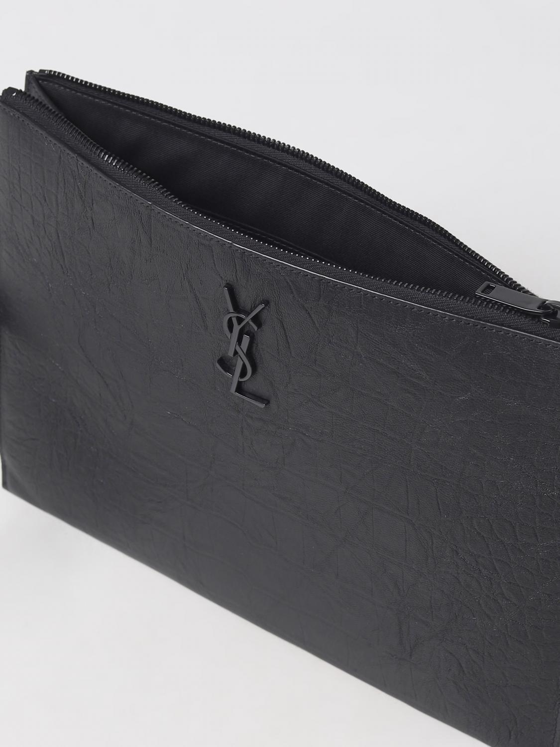 Saint Laurent clutch bag in crocodile print leather - Black