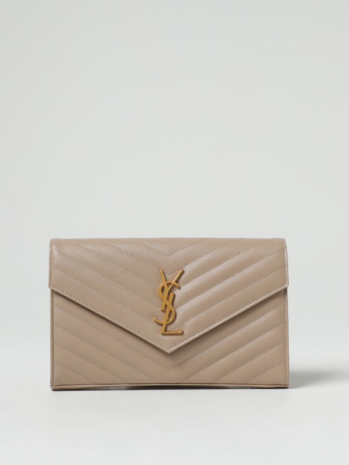 SAINT LAURENT BORSA MINI: Borsa wallet Cassandre Saint Laurent in pelle goffrata trapuntata, Beige - Img 1