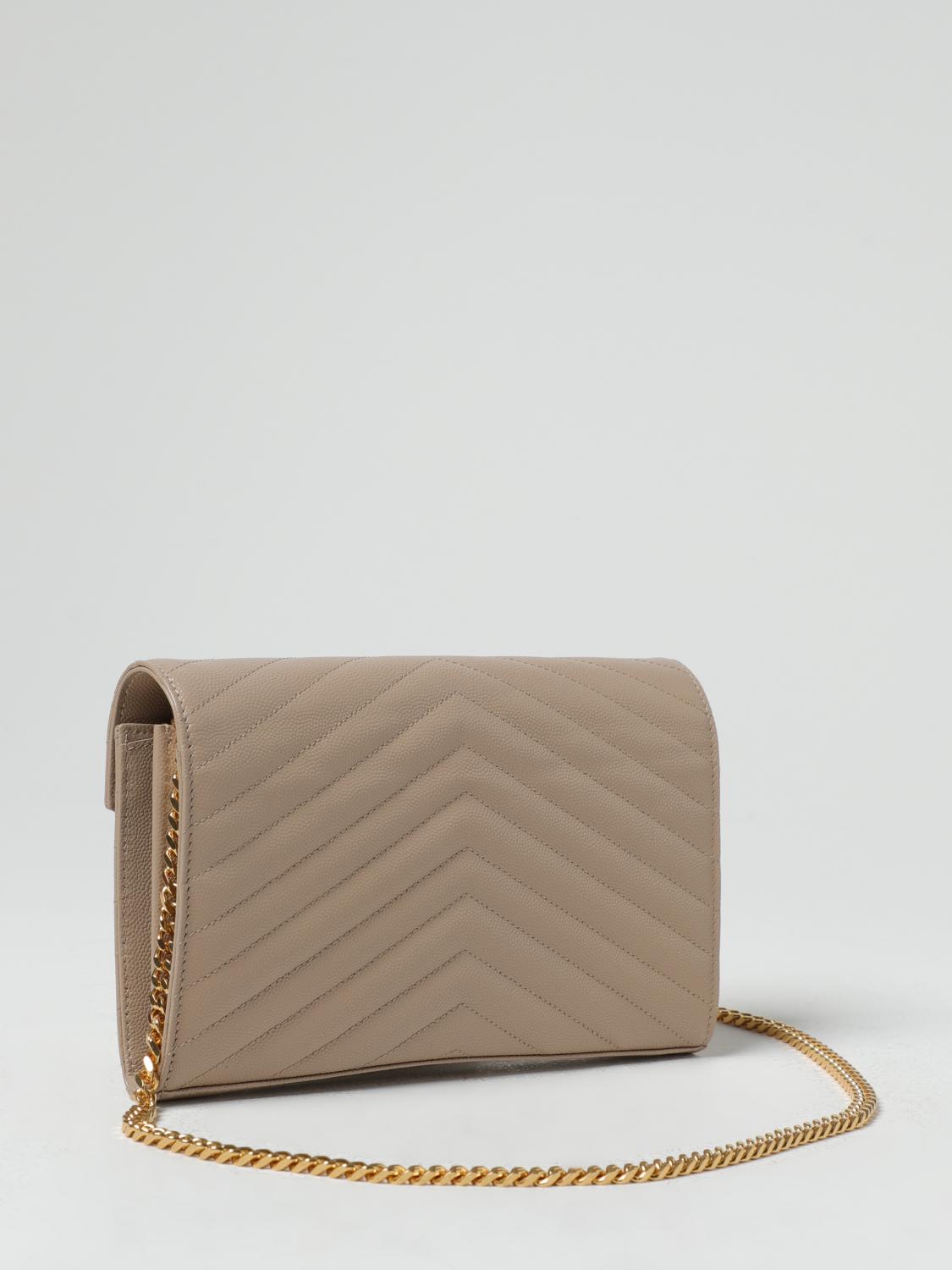 SAINT LAURENT BORSA MINI: Borsa wallet Cassandre Saint Laurent in pelle goffrata trapuntata, Beige - Img 2