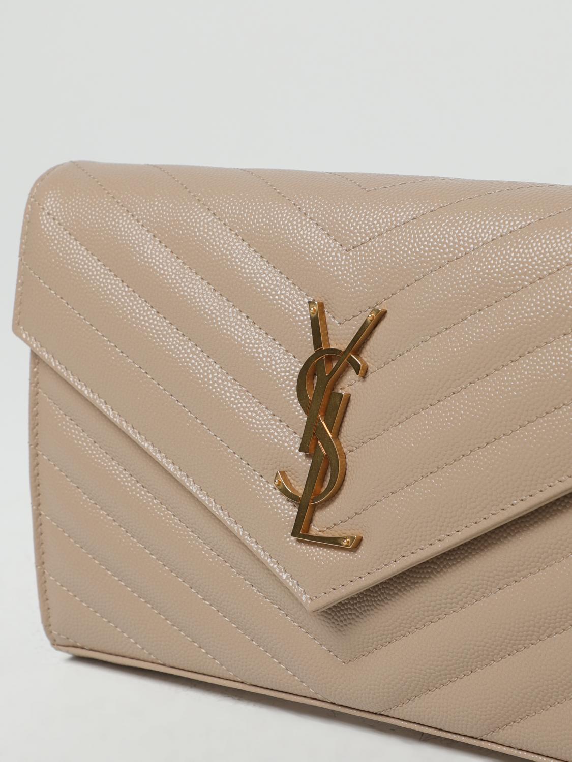 SAINT LAURENT BORSA MINI: Borsa wallet Cassandre Saint Laurent in pelle goffrata trapuntata, Beige - Img 3