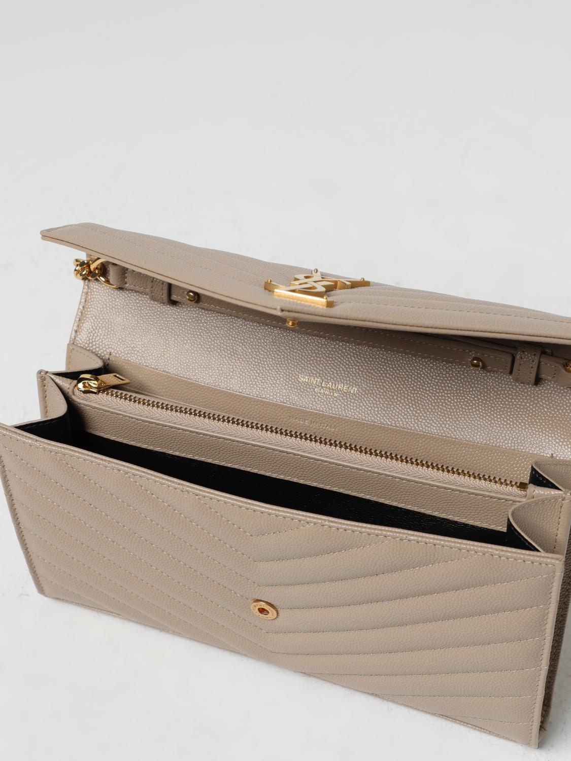 SAINT LAURENT BORSA MINI: Borsa wallet Cassandre Saint Laurent in pelle goffrata trapuntata, Beige - Img 4