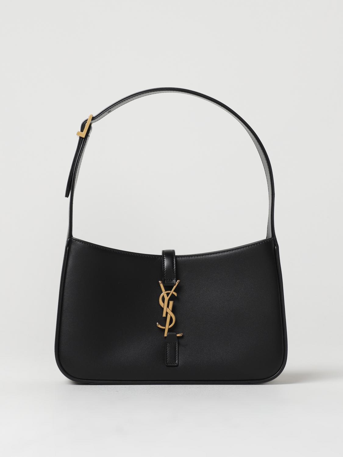 SAINT LAURENT: Le 5 À 7 bag in leather with metal monogram - Black