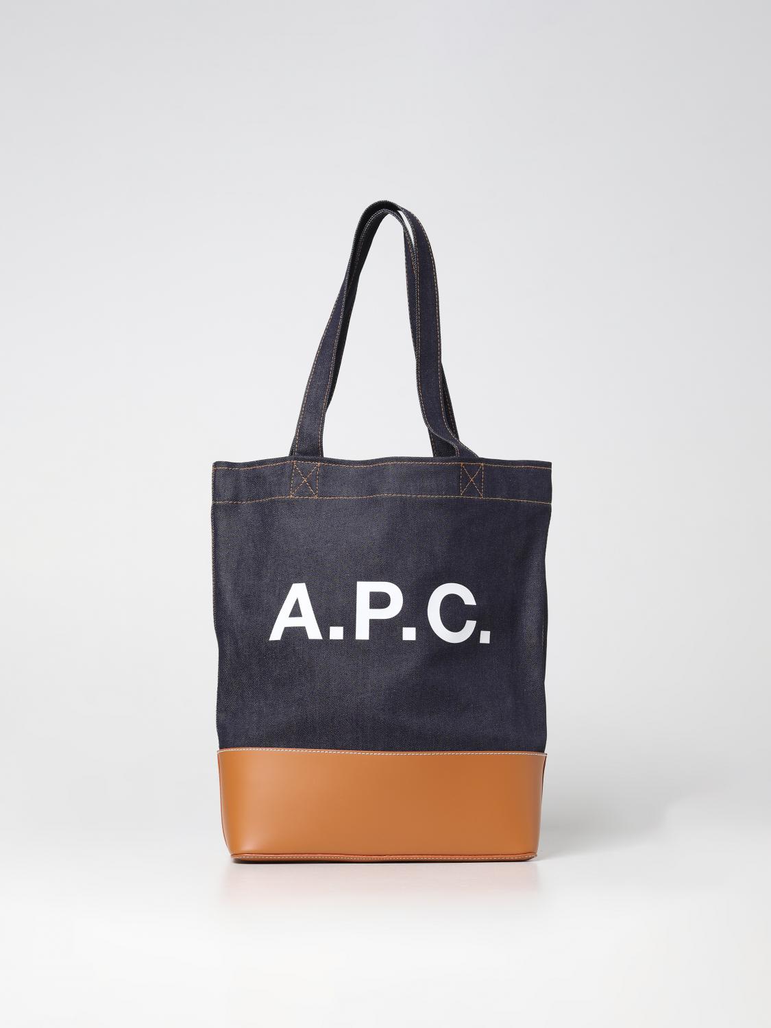 A.P.C. BORSA: Borsa A.P.C. in denim e pelle, Marrone - Img 1