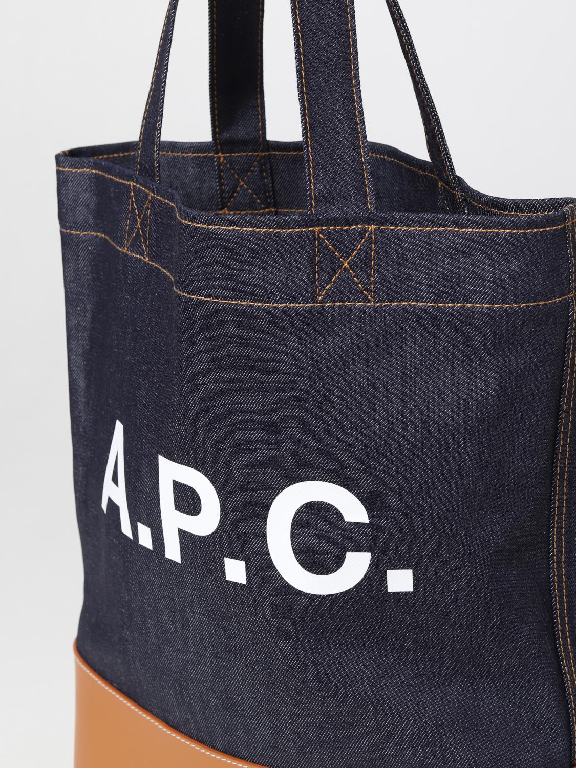 A.P.C. BORSA: Borsa A.P.C. in denim e pelle, Marrone - Img 3