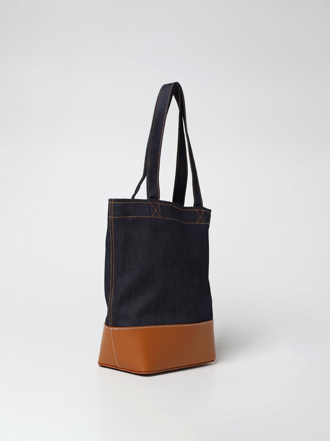 A.P.C. BORSA: Borsa Axel A.P.C. in denim e pelle, Marrone - Img 2