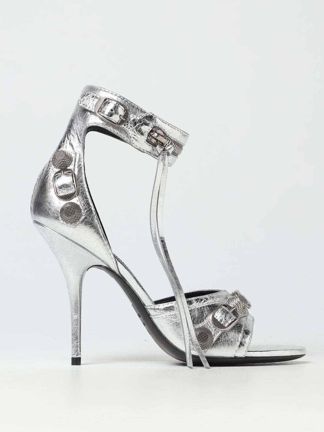 Balenciaga Le Cagole sandals in tumbled leather - Silver
