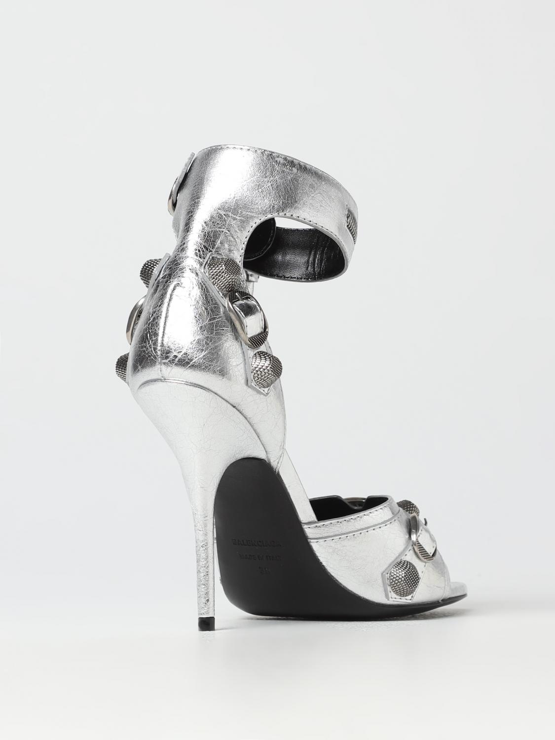 Balenciaga Le Cagole sandals in tumbled leather - Silver