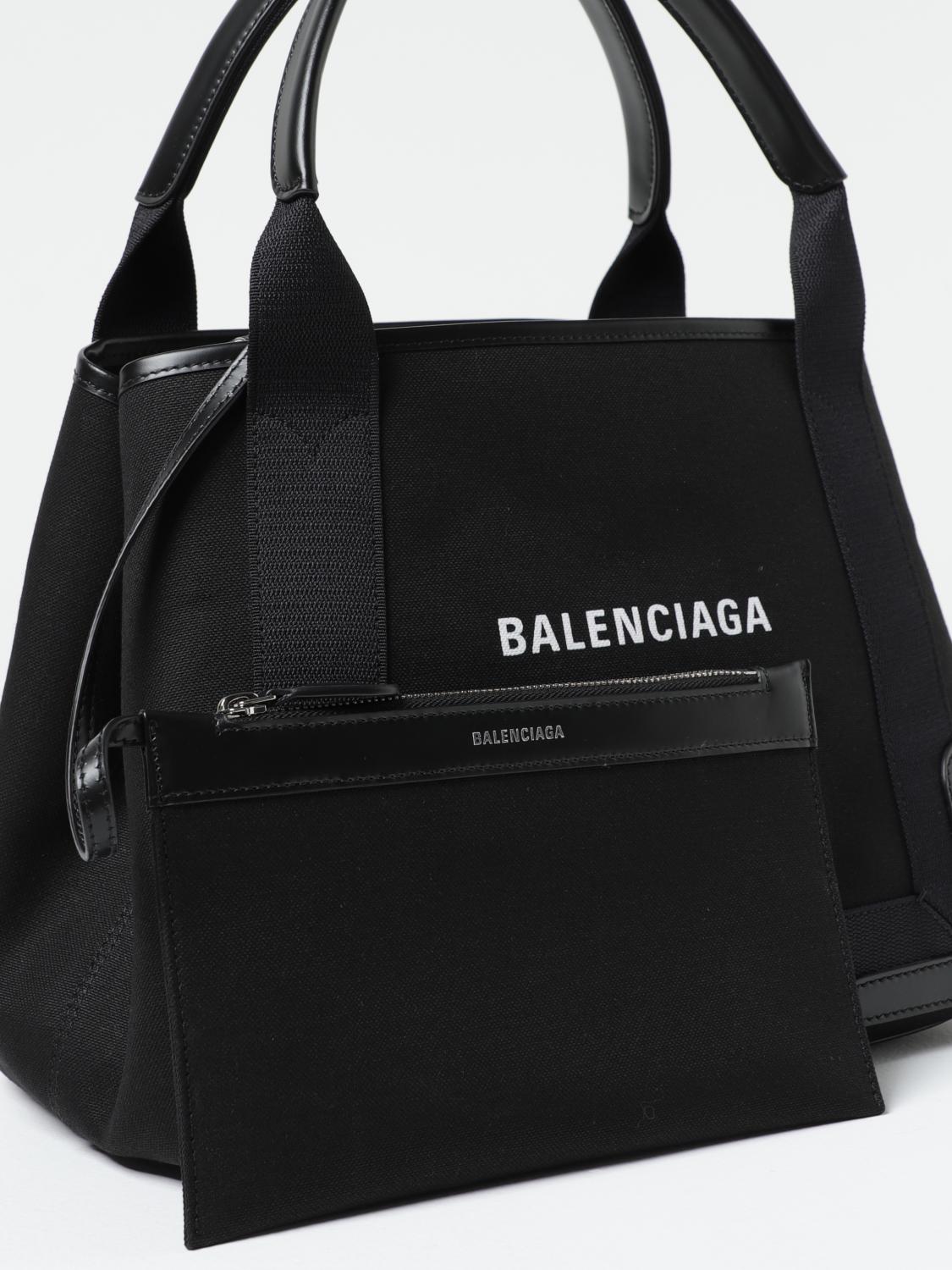 Balenciaga Cabas Navy S bag in canvas with printed logo lettering