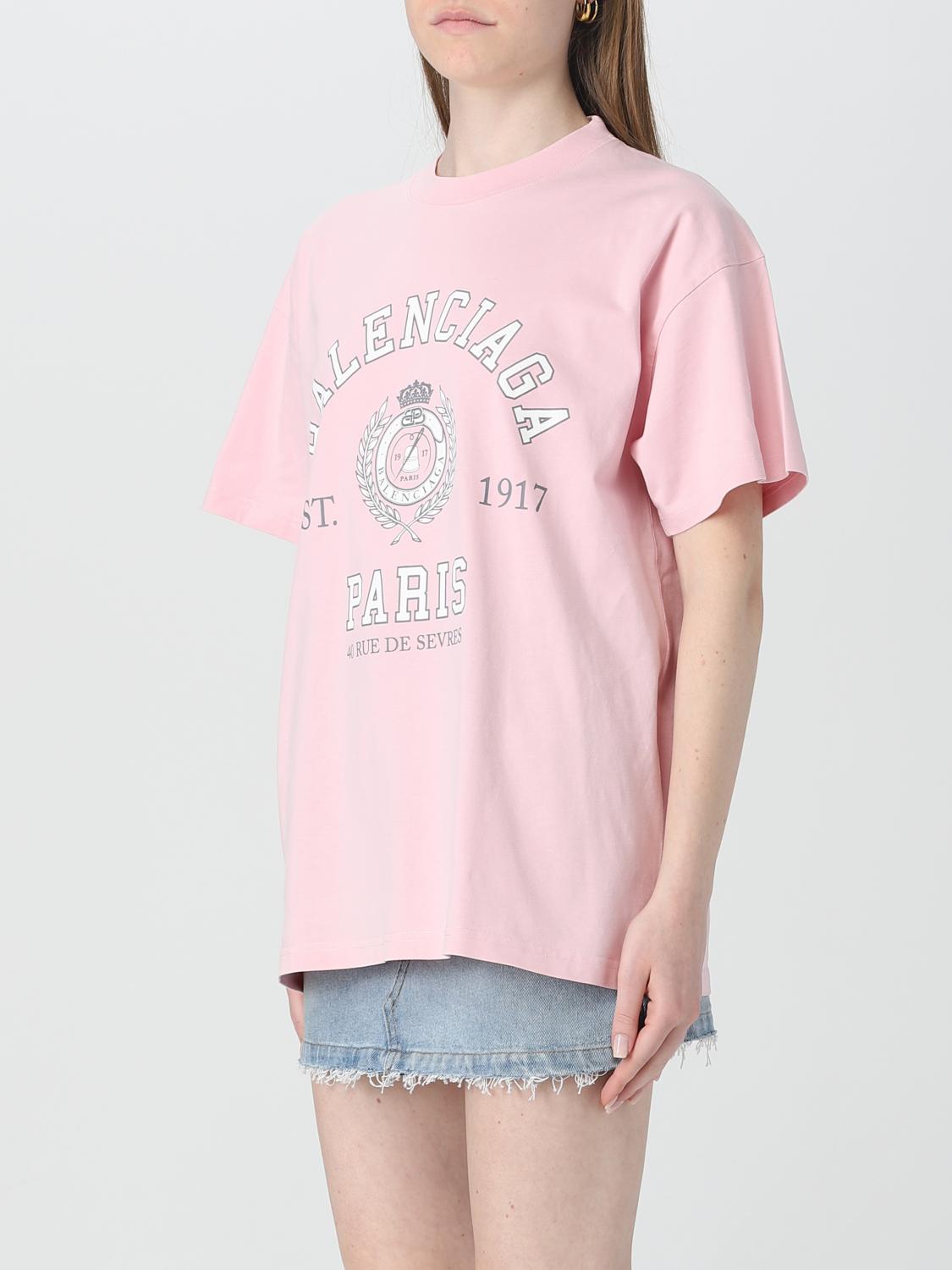 BALENCIAGA - バレンシアガ  612965 TMV98 カレッジロゴミディアムフィットTシャツ レディース XXS Balenciaga cotton T-shirt with contrasting printed logo - Pink