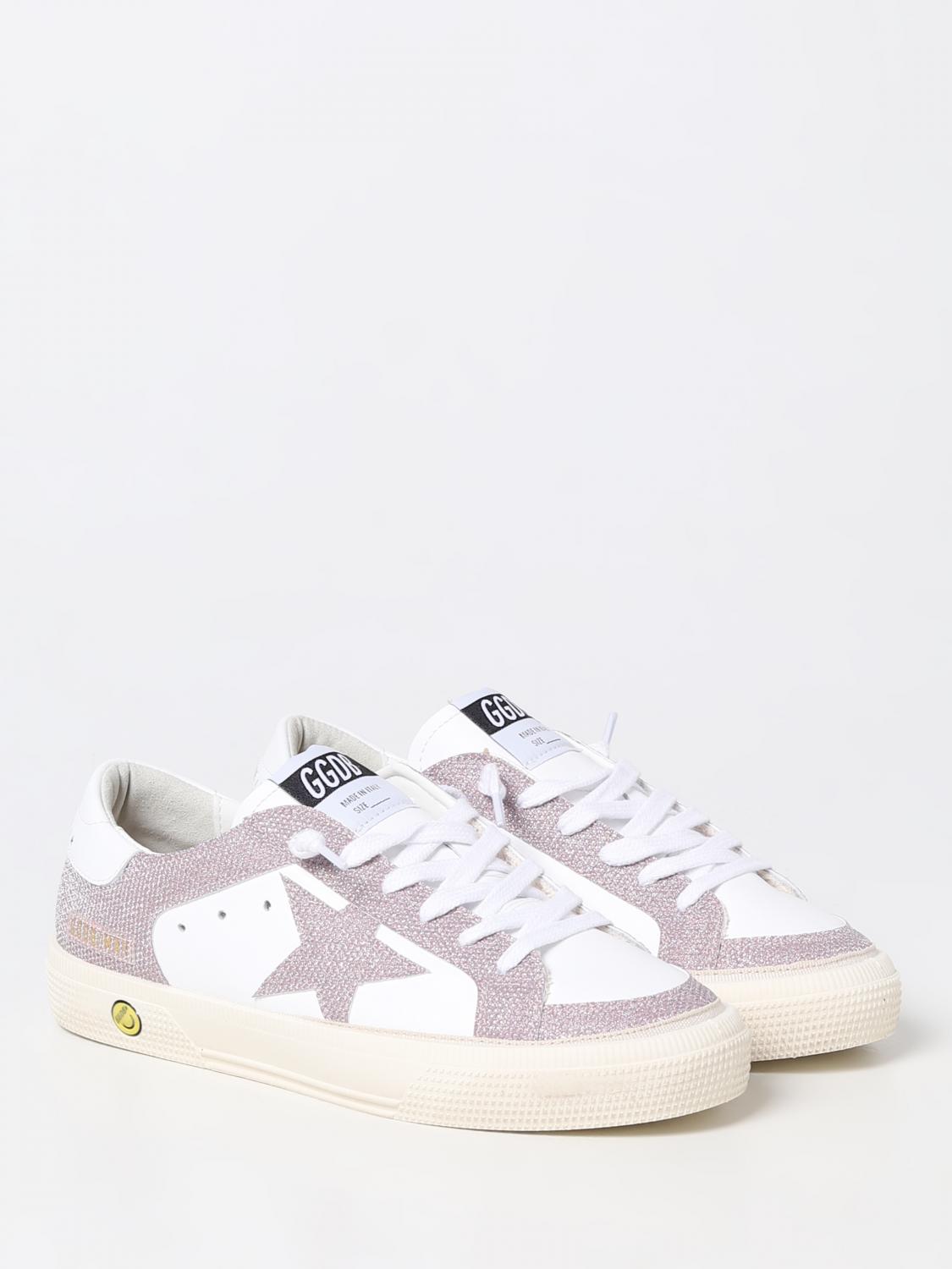 GOLDEN GOOSE SNEAKERS: Golden Goose May sneakers in leather and glittery fabric, White - Img 2