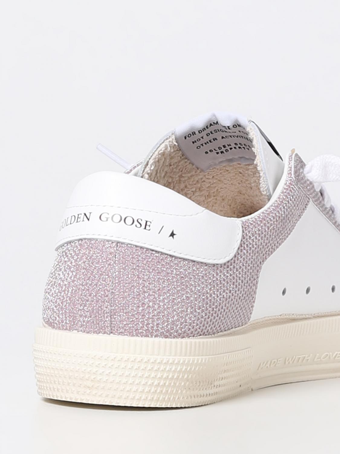 GOLDEN GOOSE SNEAKERS: Golden Goose May sneakers in leather and glittery fabric, White - Img 3