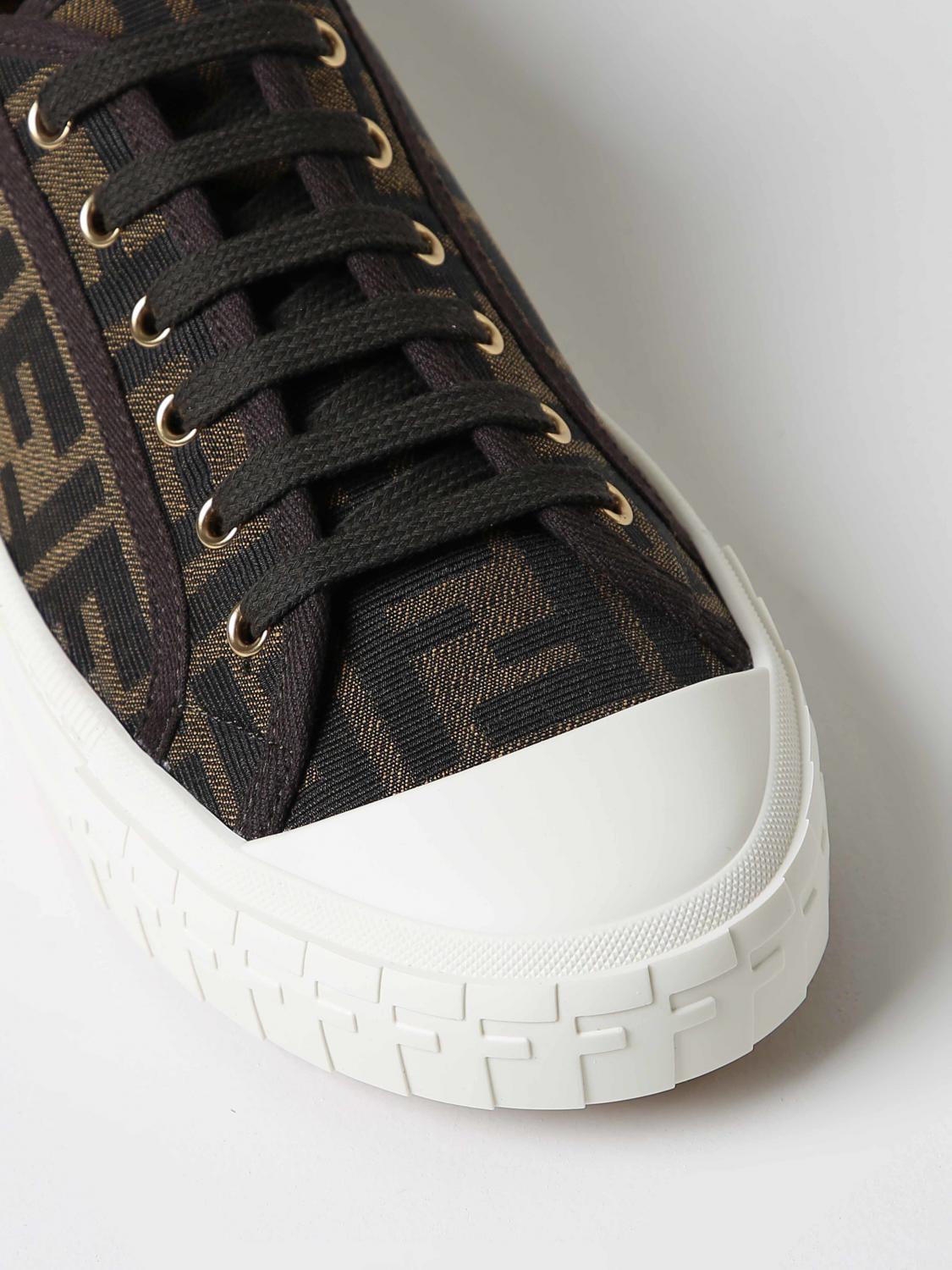 FENDI: Domino sneakers with jacquard FF monogram - Tobacco FENDI: Domino sneakers with jacquard FF monogram - Tobacco