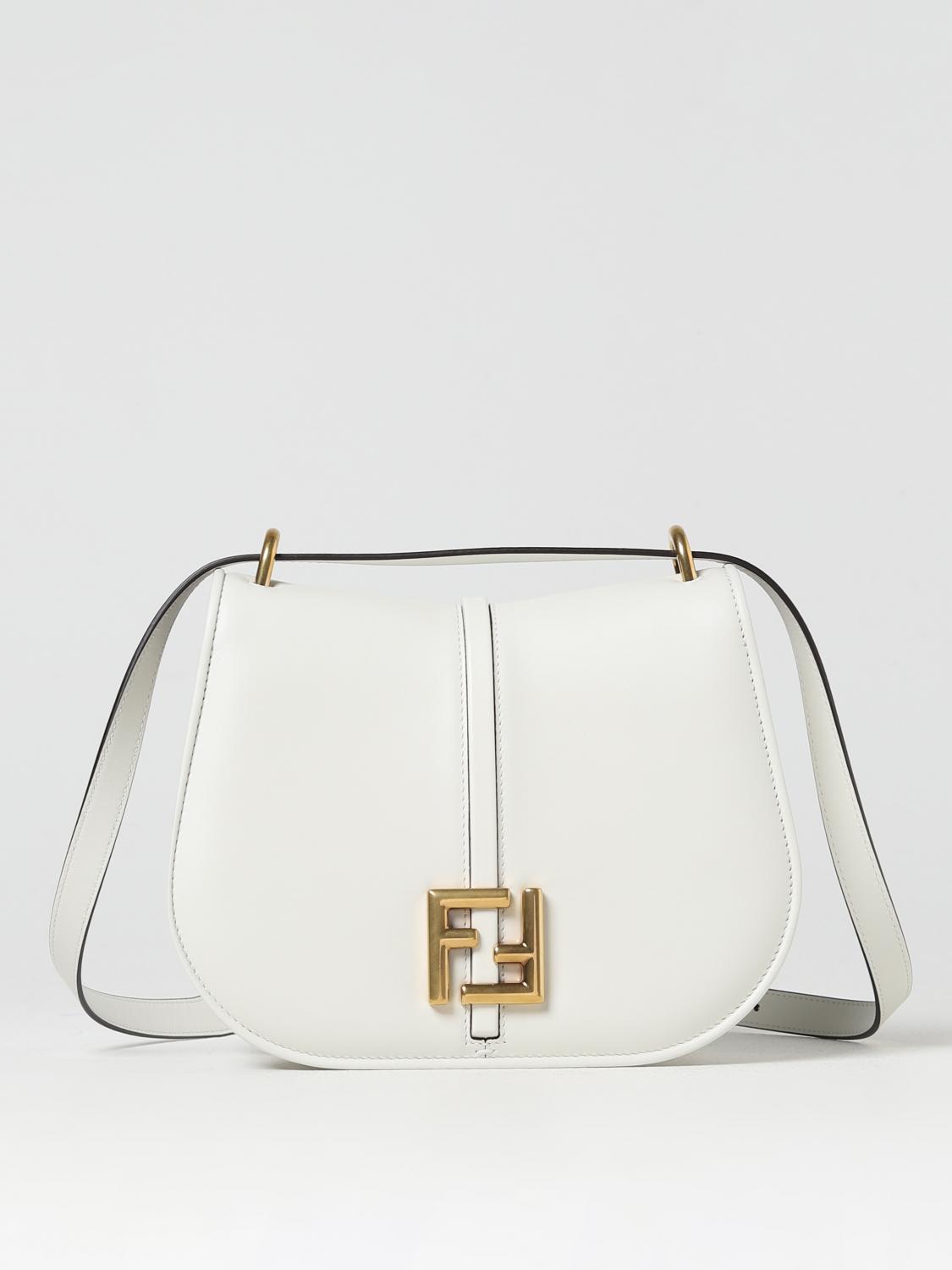 FENDI: C'mon Medium bag in leather with FF monogram - White