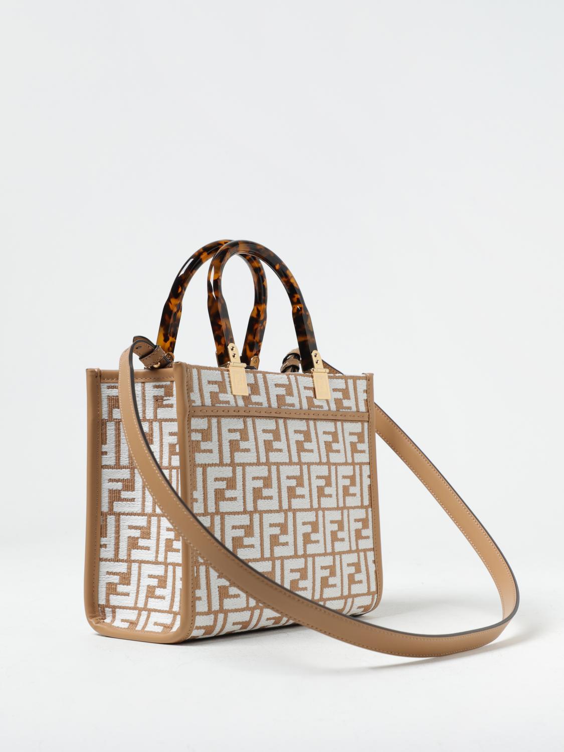 Fendi Sunshine bag in raffia and leather with jacquard FF monogram