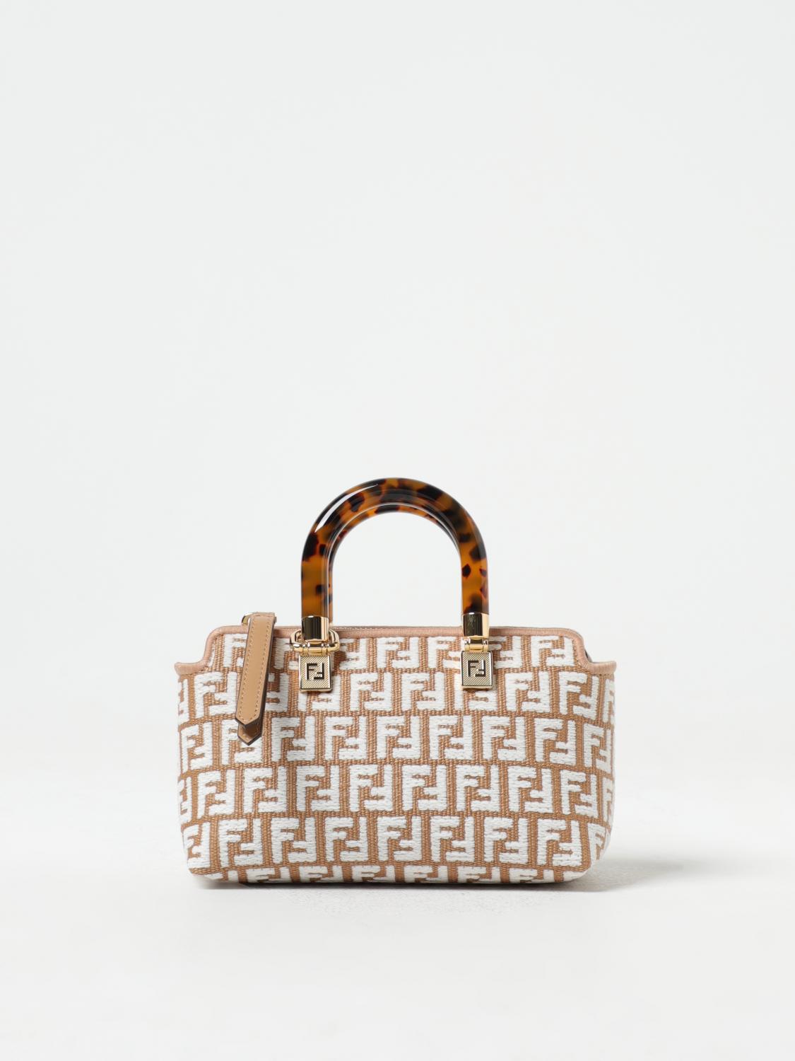 FENDI BORSA MINI: Borsa by The Way Mini Fendi in rafia con monogram FF ricamato all over, Beige - Img 1