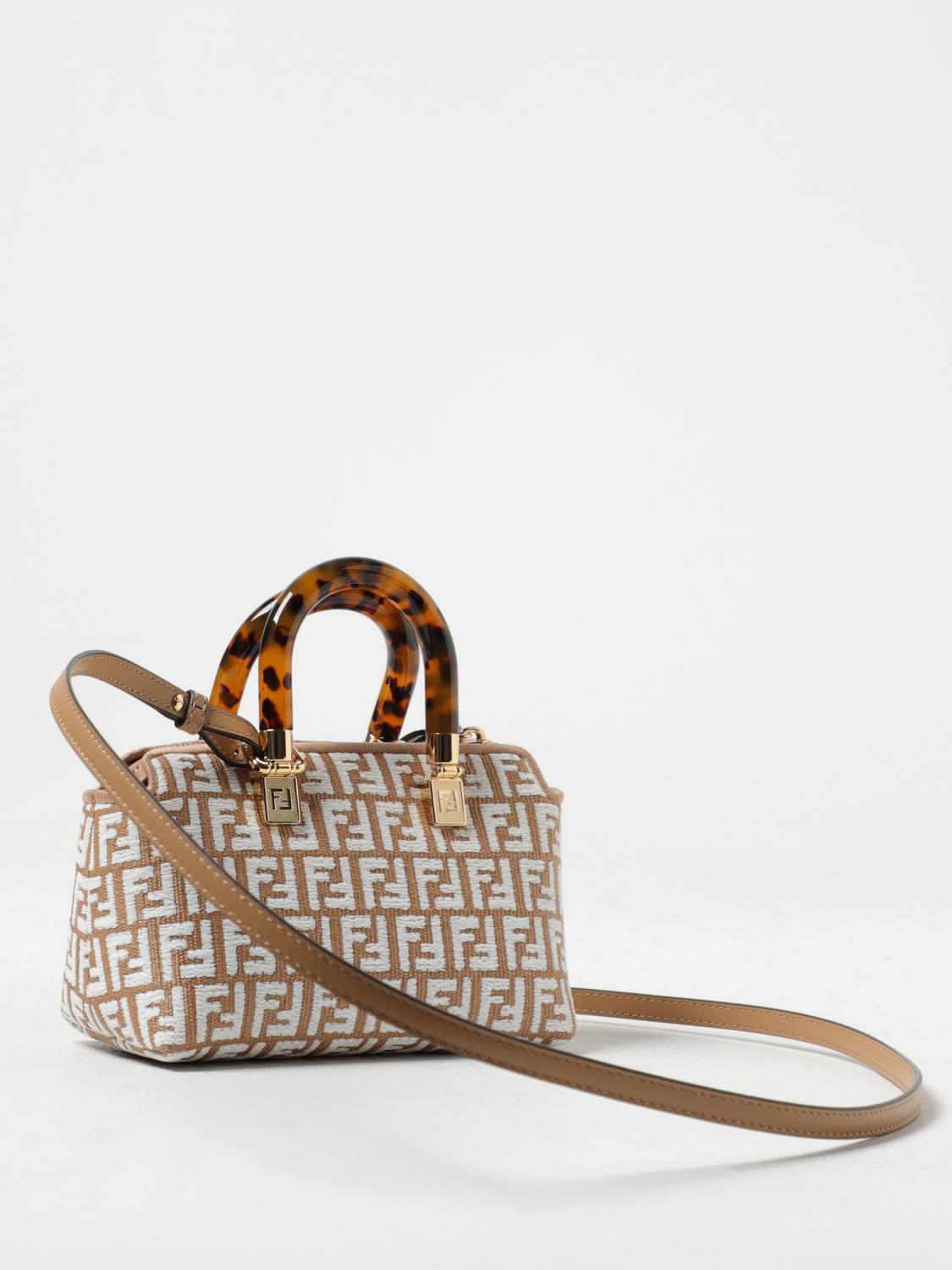 FENDI BORSA MINI: Borsa by The Way Mini Fendi in rafia con monogram FF ricamato all over, Beige - Img 3