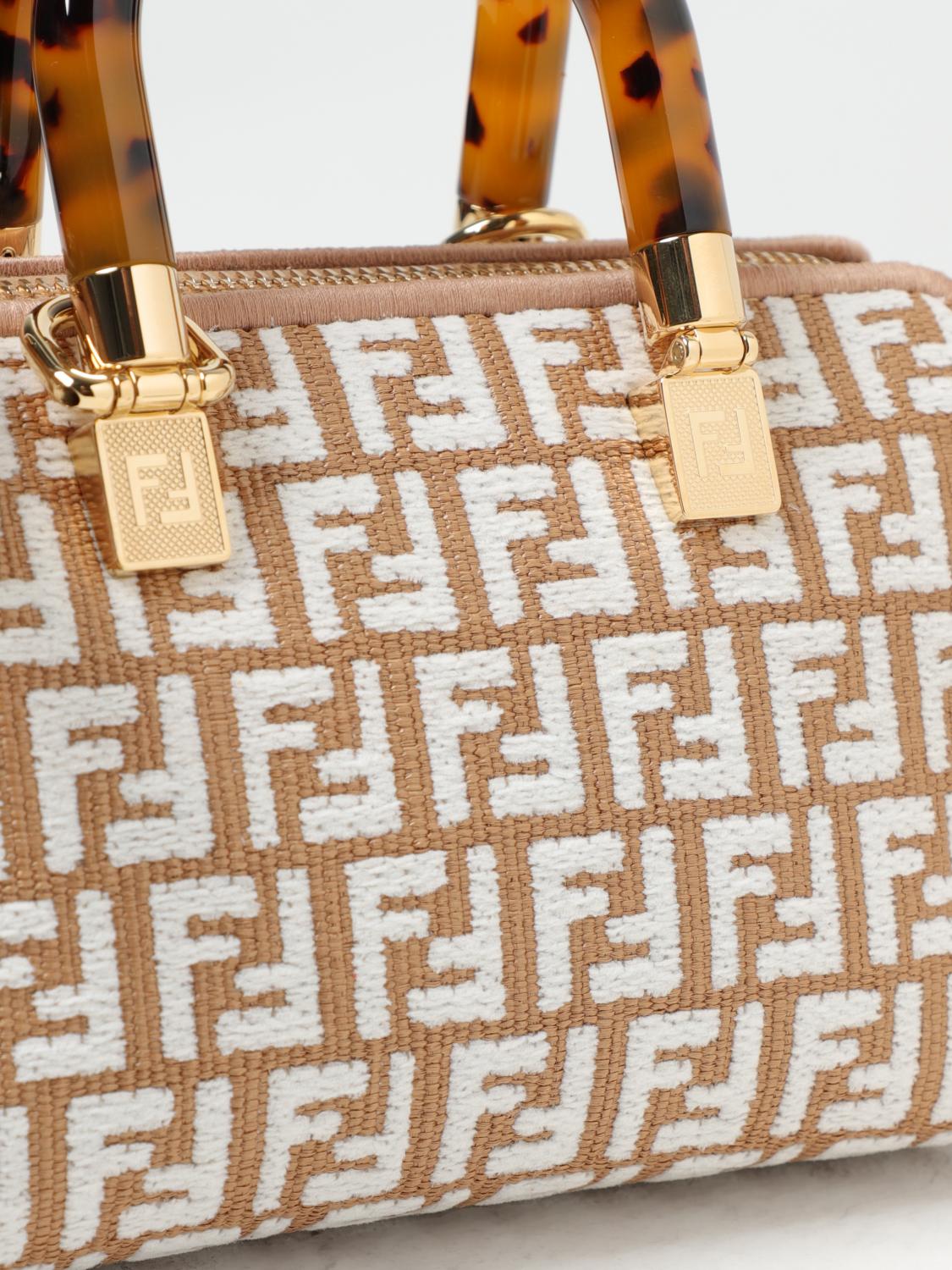 FENDI BORSA MINI: Borsa by The Way Mini Fendi in rafia con monogram FF ricamato all over, Beige - Img 4