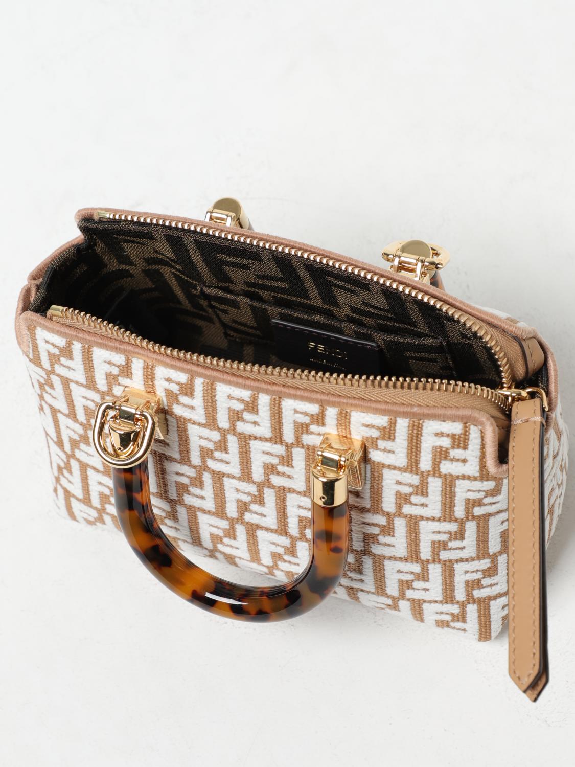 FENDI BORSA MINI: Borsa by The Way Mini Fendi in rafia con monogram FF ricamato all over, Beige - Img 5