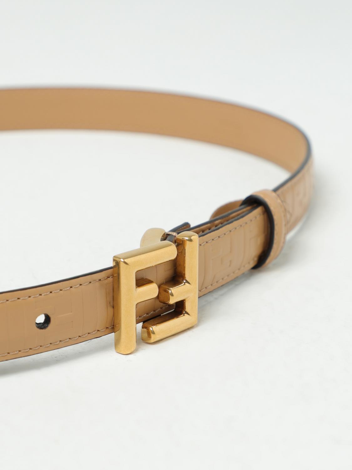 Fendi FF leather belt with embossed FF logo - Beige  display picture 3