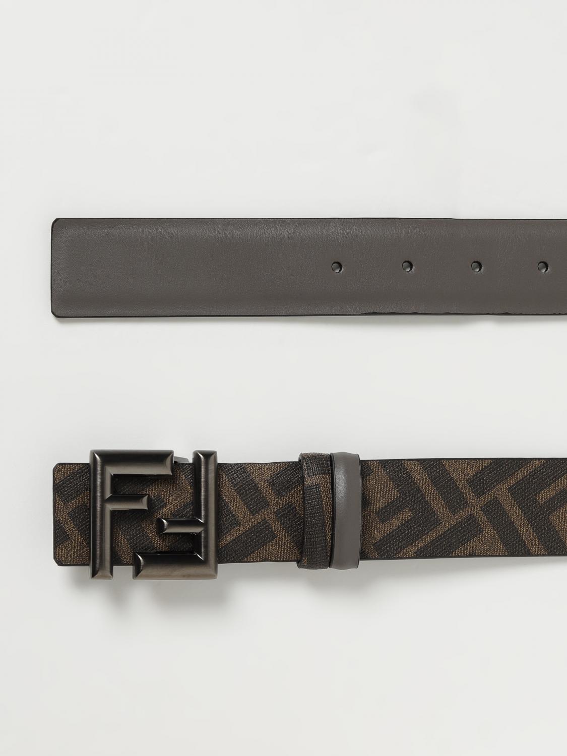FENDI BELT: Fendi FF Rounded reversible leather belt, Grey - Img 3
