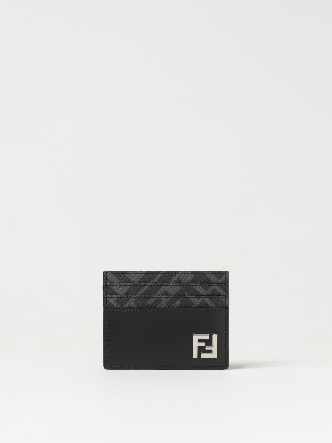 FENDI FF Squared credit card holder in leather Black Fendi wallet 7M0164AFF2 online at GIGLIO.COM