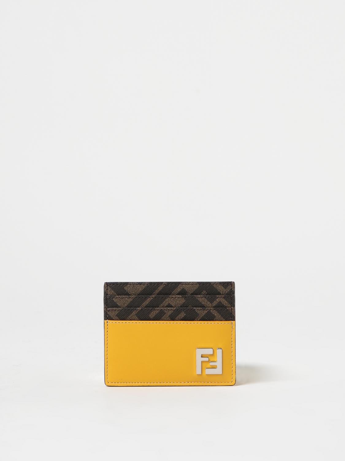 FENDI FF Squared credit card holder in leather Yellow Fendi wallet 7M0164AFF2 online at GIGLIO.COM