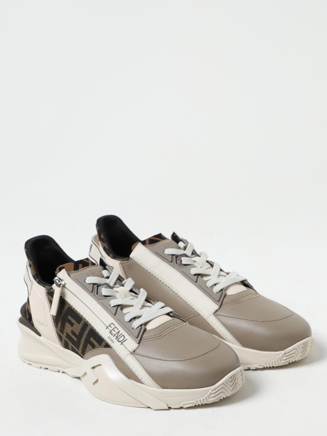 FENDI SNEAKERS: Flow Sneakers aus Leder und Canvas mit FF Jacquard-Monogramm Fendi, Beige - Img 2