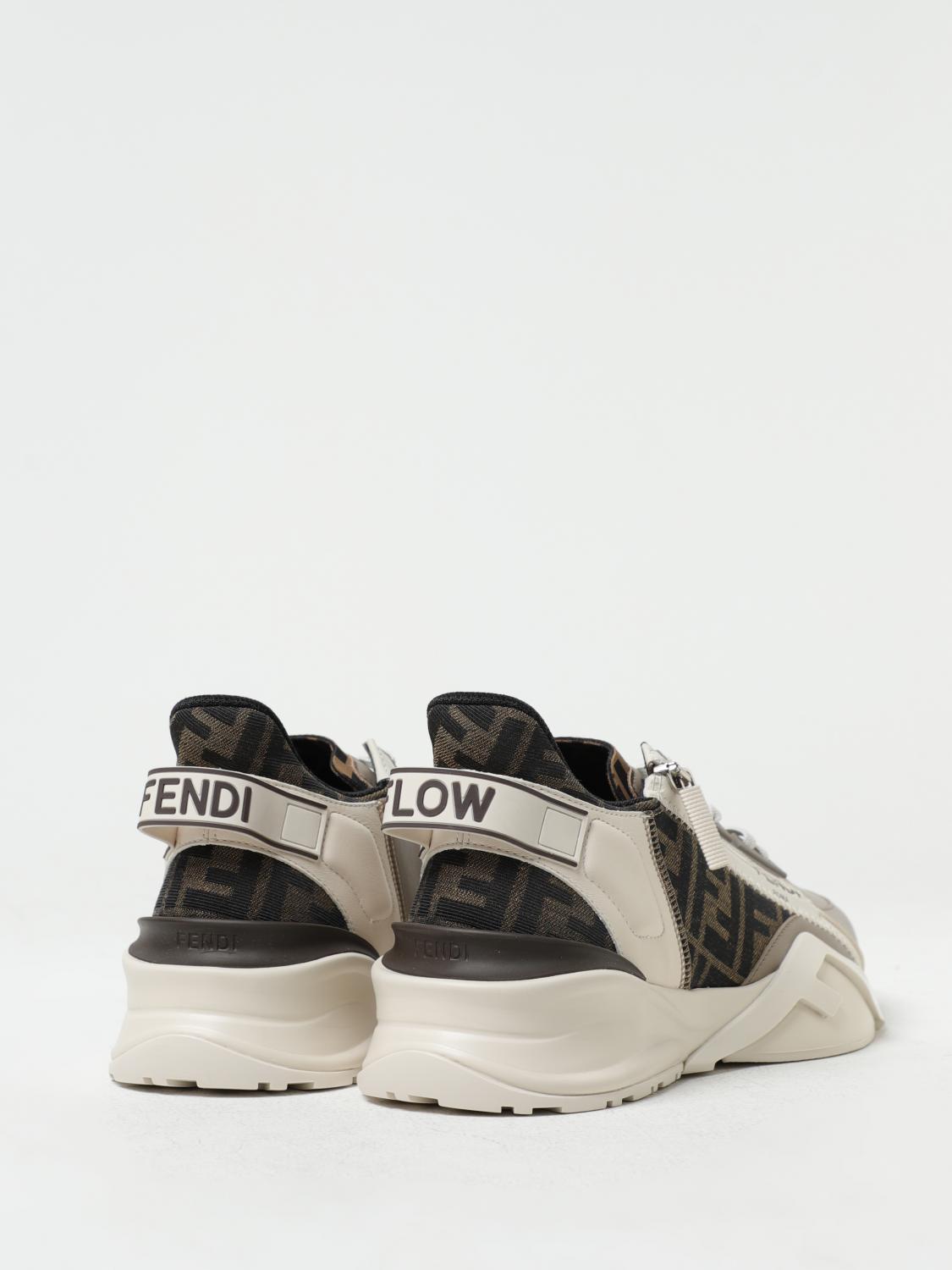 FENDI SNEAKERS: Flow Sneakers aus Leder und Canvas mit FF Jacquard-Monogramm Fendi, Beige - Img 3
