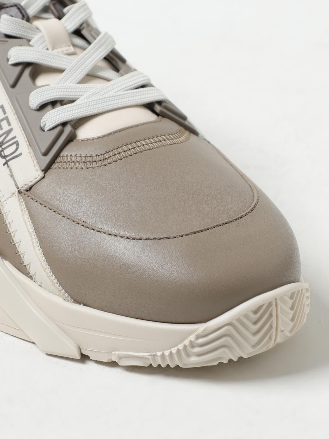FENDI SNEAKERS: Flow Sneakers aus Leder und Canvas mit FF Jacquard-Monogramm Fendi, Beige - Img 4