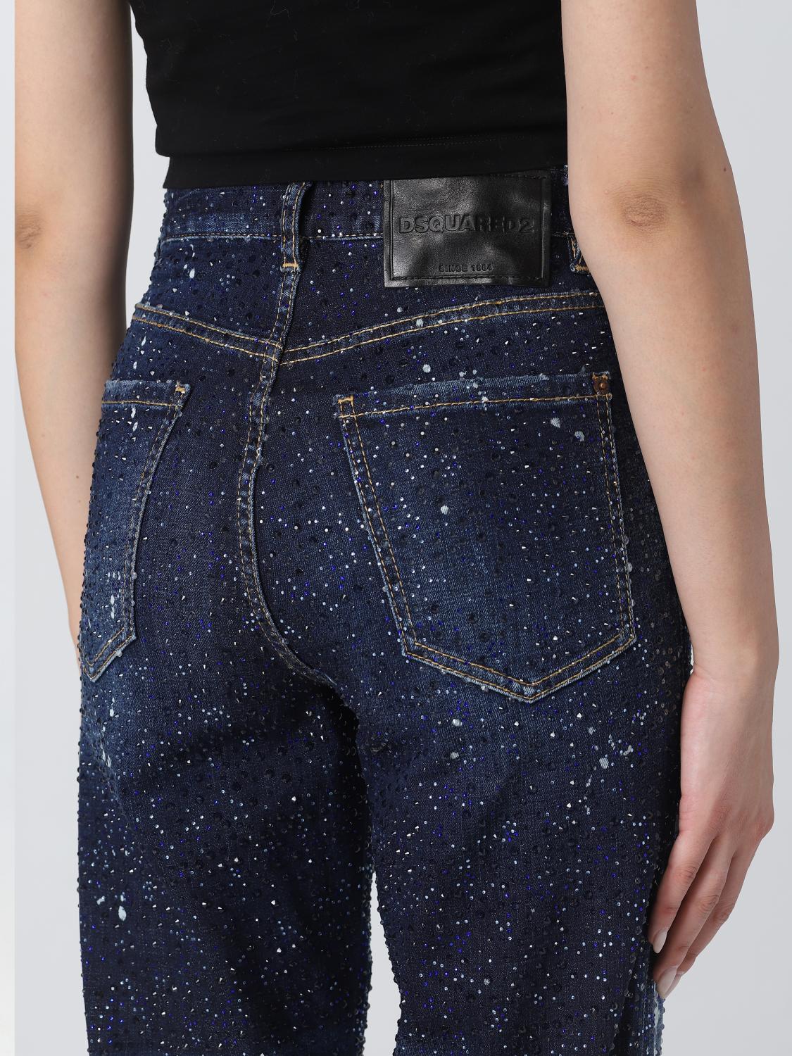 DSQUARED2: jeans in used effect denim with rhinestones