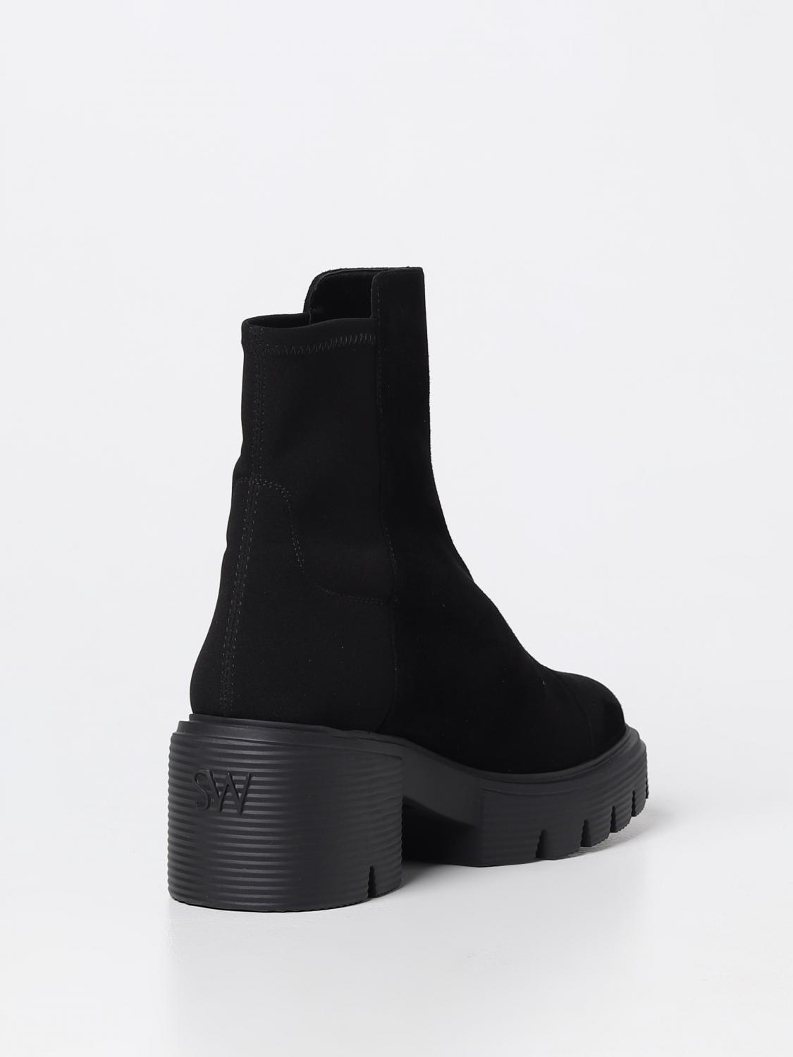 STUART WEITZMAN FLAT ANKLE BOOT: Stuart Weitzman 5050 Soho ankle boots in suede and lycra, Black - Img 3
