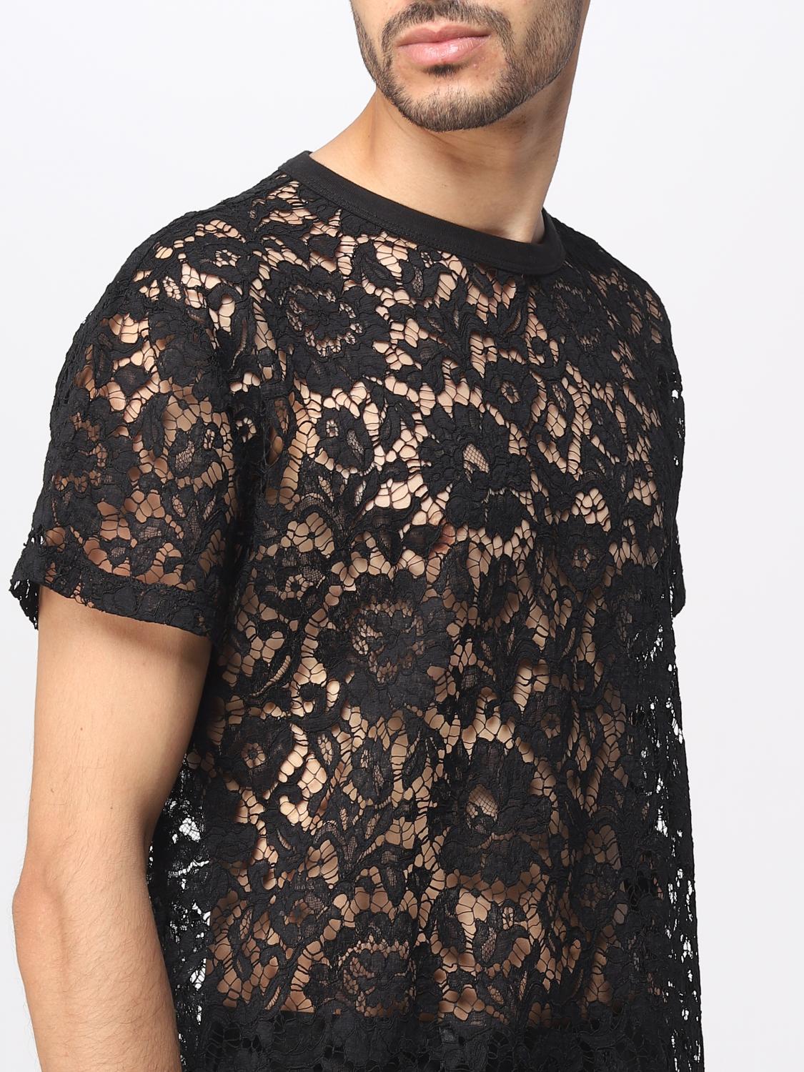 VALENTINO T-SHIRT: T-shirt Valentino in pizzo di misto cotone, Nero - Img 5