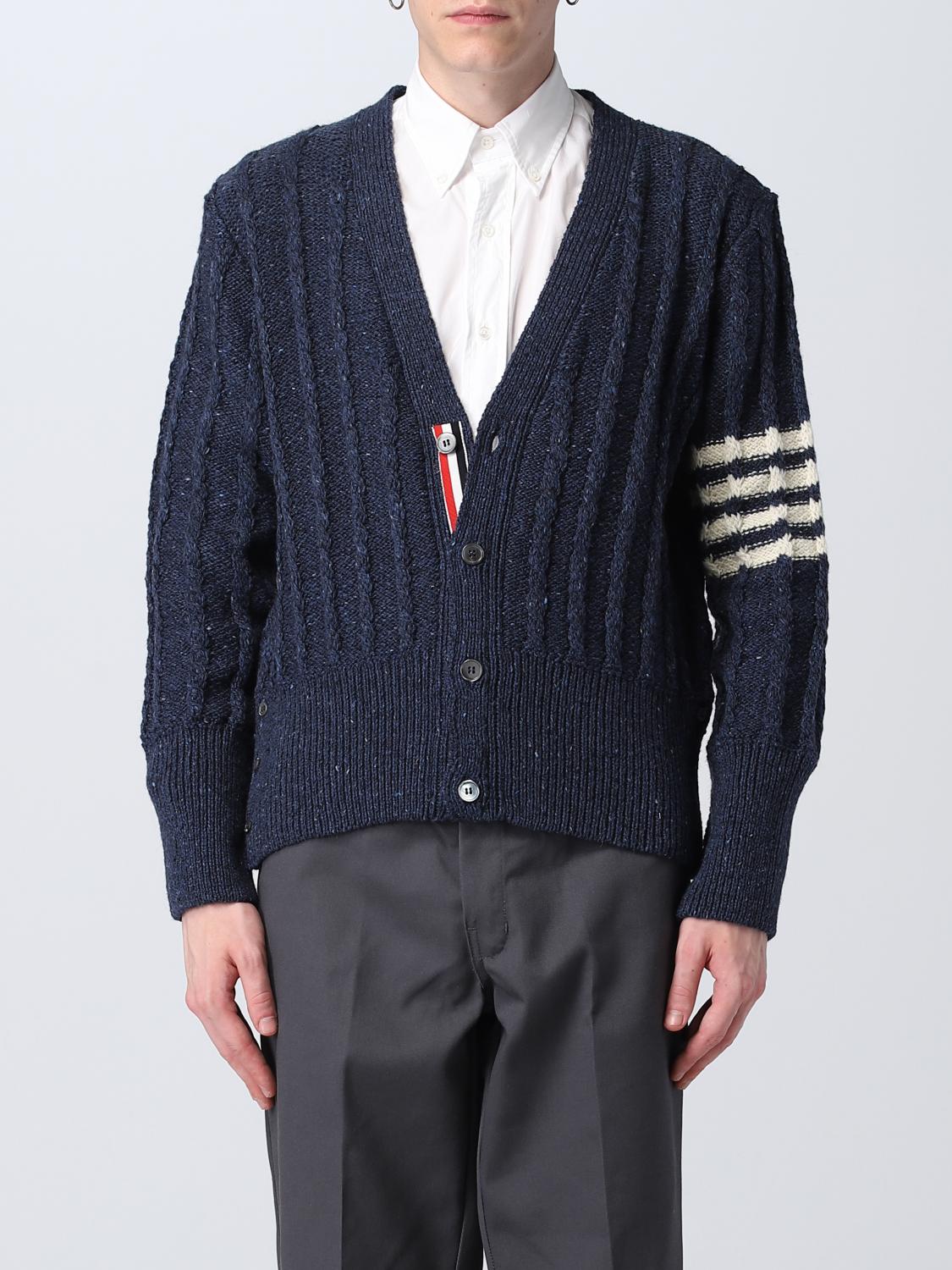 THOM BROWNE: Twist cardigan in wool and mohair Blue Thom