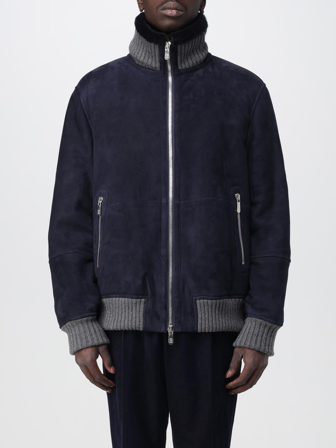 BRUNELLO CUCINELLI: Bomber in shearling scamosciato Blue