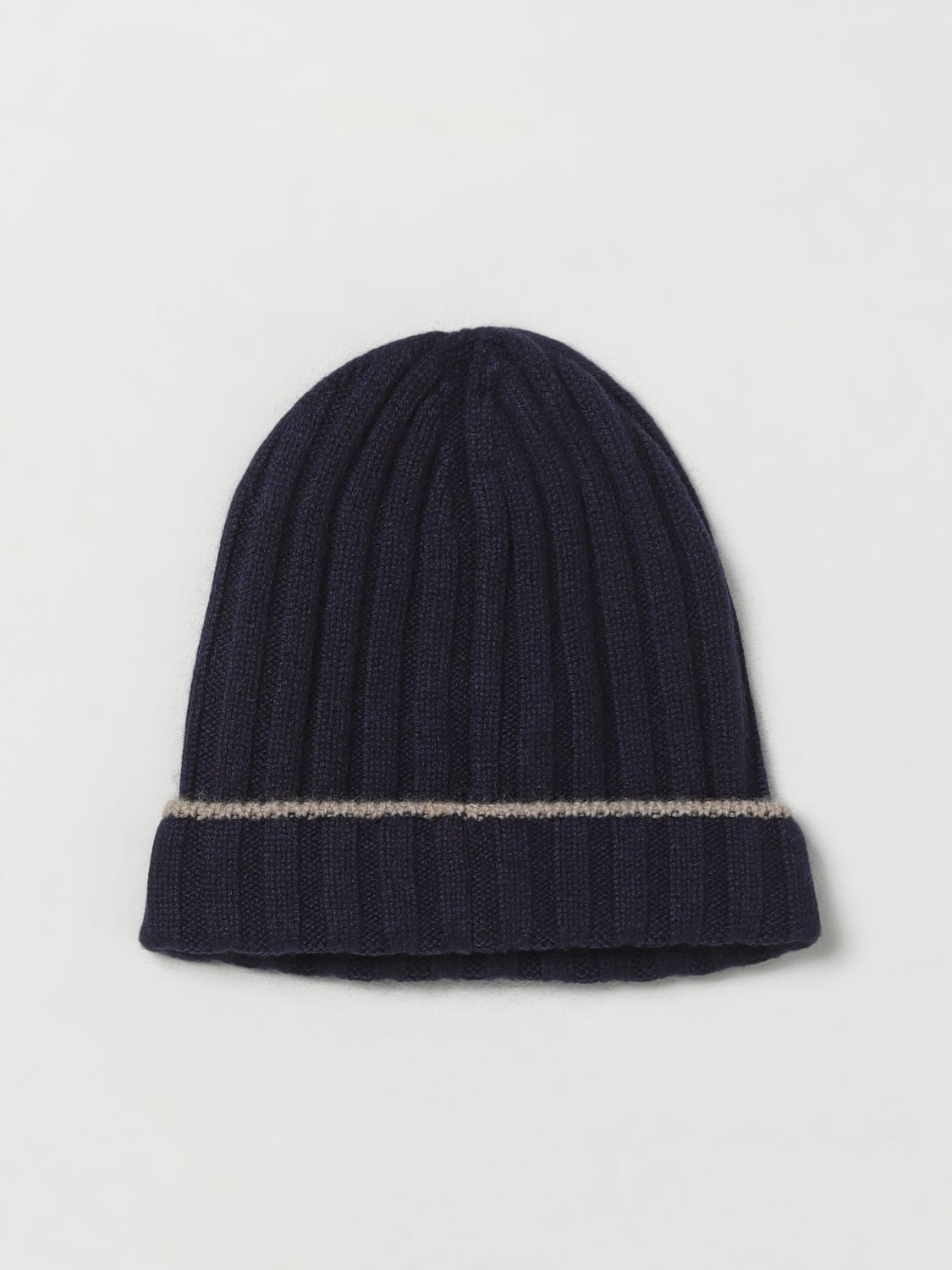 BRUNELLO CUCINELLI HAT: Brunello Cucinelli hat in ribbed cashmere, Navy - Img 1