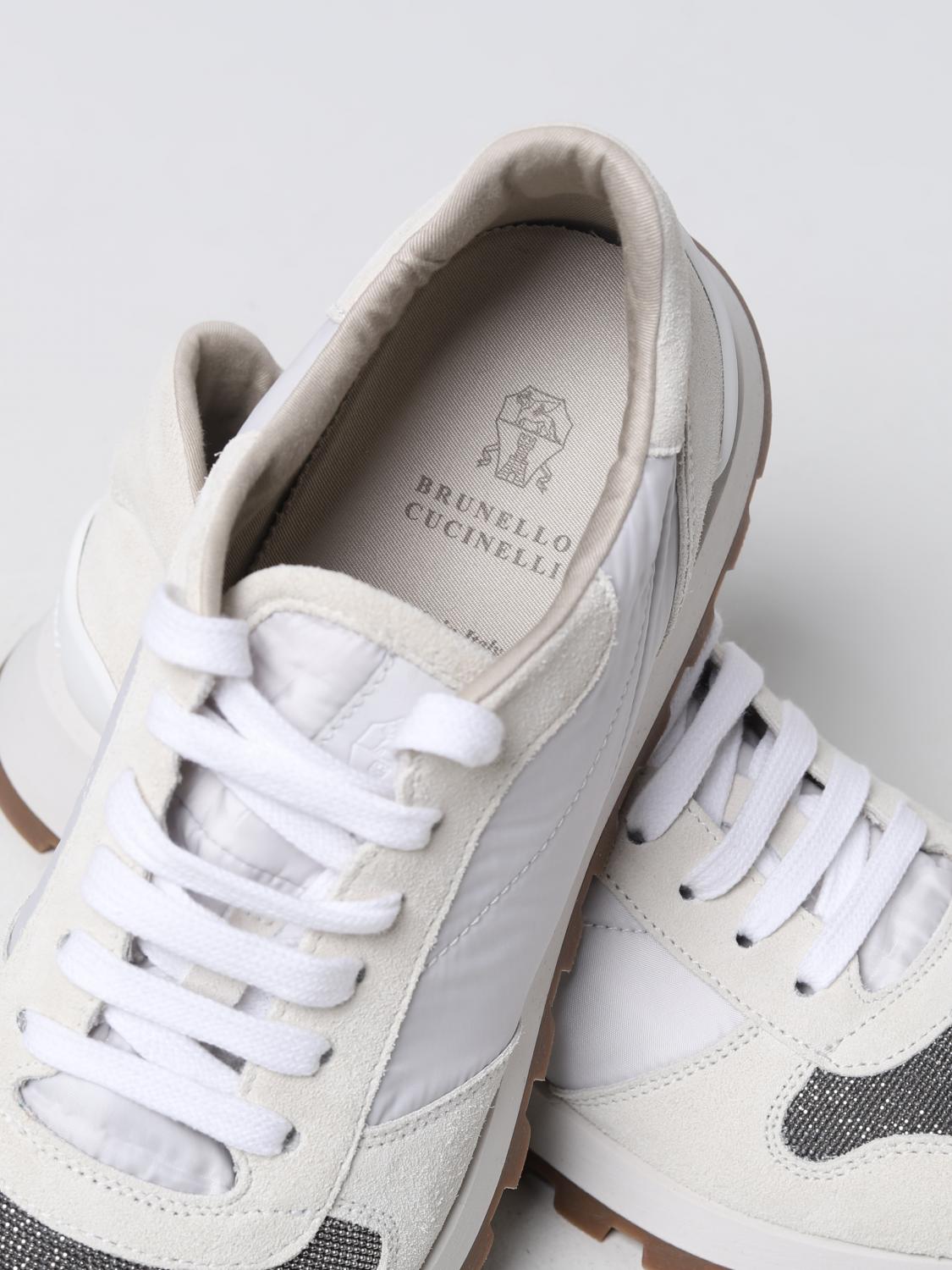Brunello Cucinelli sneakers in nylon and suede with monili - White