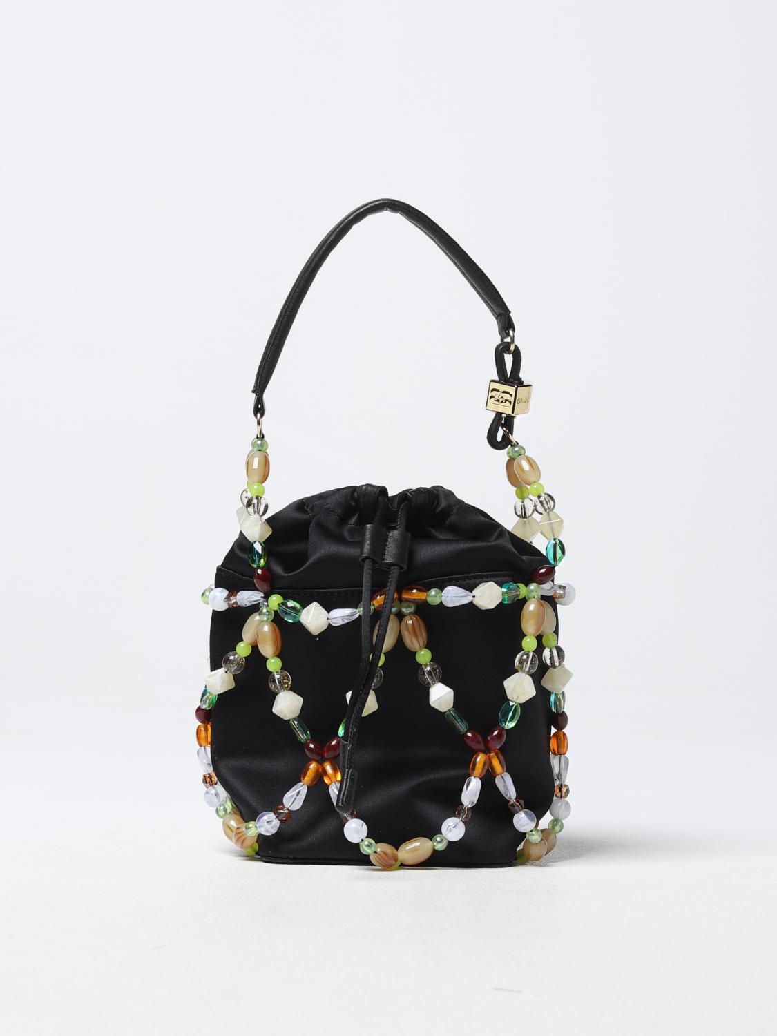GANNI BORSA MINI: Borsa Party Line Ganni in nylon e pietre, Nero - Img 1