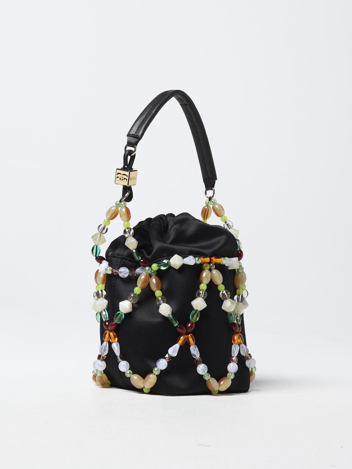 GANNI BORSA MINI: Borsa Party Line Ganni in nylon e pietre, Nero - Img 3